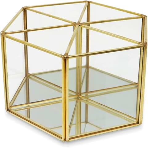 Rotating 6-Compartment Makeup Brush Holder with Mirror