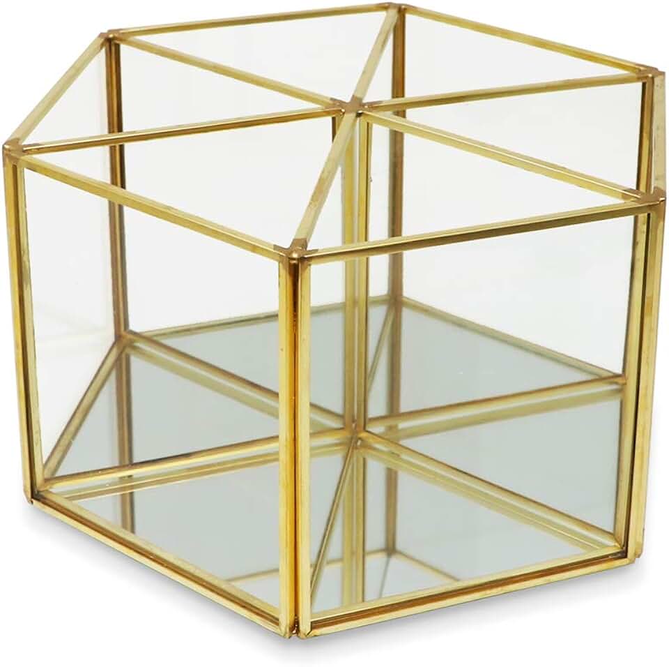 Rotating 6-Compartment Makeup Brush Holder with Mirror