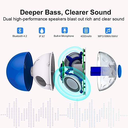 Bluetooth Speakers with RGBW Lights, Crystal Clear Stereo Sound,Dual Drivers,Rich Bass, IPX7 Waterproof, 50ft Wireless Range, Built-in Mic, Portable Floating Speaker for Pool Hot Tub Spa Shower Travel