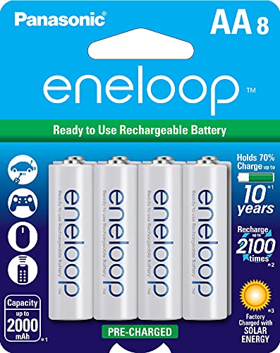 Panasonic BK-3MCCA8BA AA 2100 Cycle Ni-MH Pre-Charged Rechargeable Batteries, 8-Battery Pack