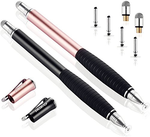 (2nd Generation) [2 in 1 Precision Series] Disc Stylus Pen for iPhone, iPad Pro/Mini/Air, Samsung Galaxy and All Touch Screen Devices Bundle with 6 Replacement Tips,Pack of 2(Black/Rose Gold)