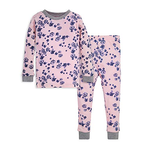 girls Pajamas, Tee and Pant 2-piece Pj Set, 100%  Cotton Pajama Set, Indigo Flowers, 3T US
