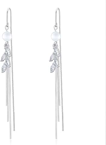 Sterling Silver Threader Earrings with Beads and Dangle