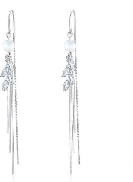 Sterling Silver Threader Earrings with Beads and Dangle