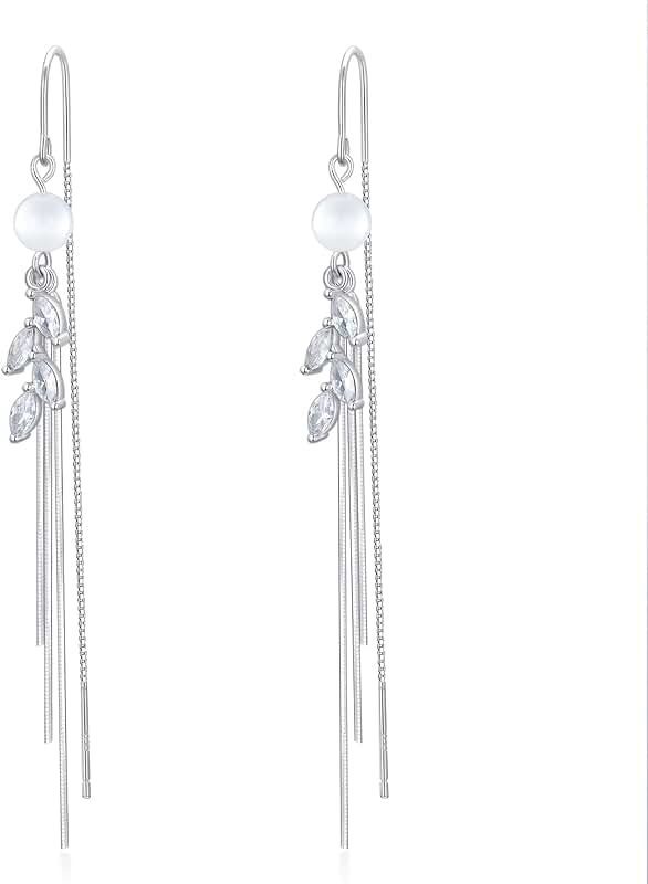 Sterling Silver Threader Earrings with Beads and Dangle