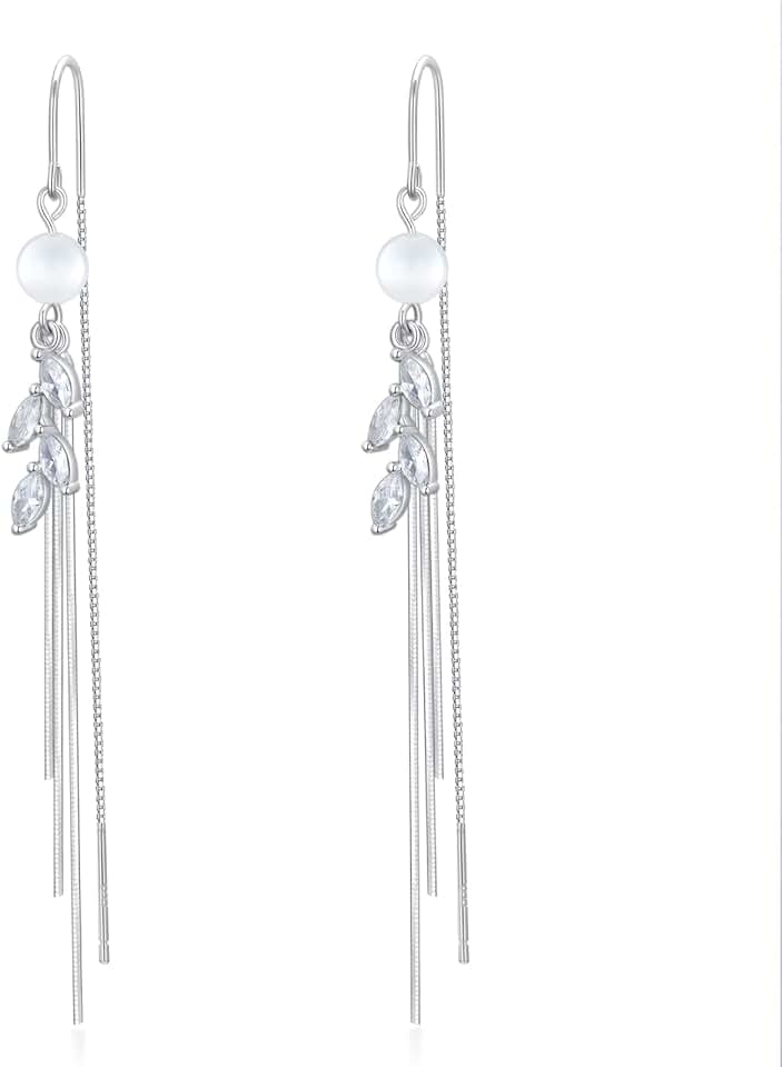 Sterling Silver Threader Earrings with Beads and Dangle