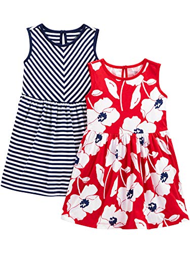 Toddler Girls' Short-Sleeve and Sleeveless Dress Sets, Pack of 2, Poppy Print/Stripe, 2T
