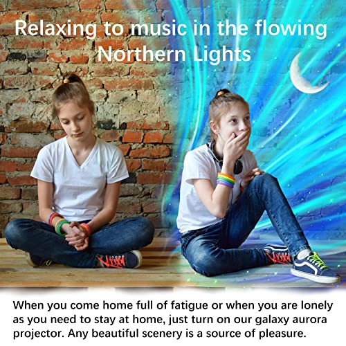 Aurora Moon Star Projector Night Light with Bluetooth Music Speaker, Galaxy Starry Sky LED Timing Starlight Projector for Bedroom, Kids Room Decor with Remote Control