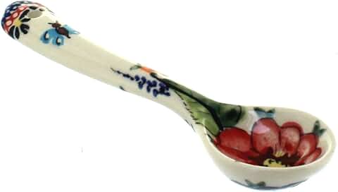Red floral butterfly ceramic teaspoon, 6 inches