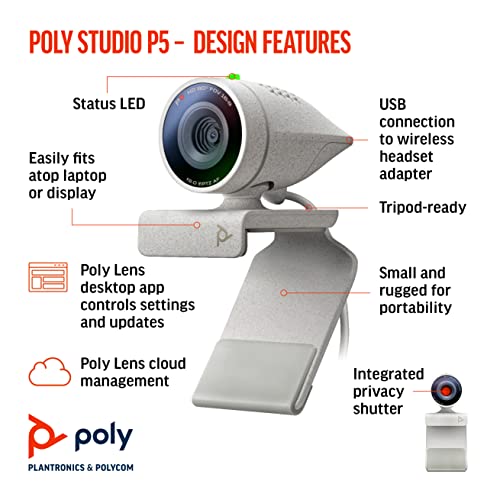 Studio P5 Professional Webcam (Plantronics) - 1080p HD Laptop Camera for Video Conference & Distance Learning - Monitor & Tripod Mount - Privacy Shutter-Works w/Teams (), Zoom()