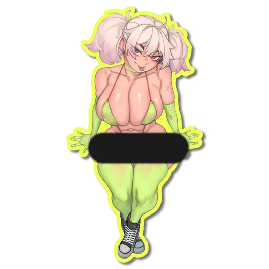 Silver hair and green outfit sexy sticker for various surfaces