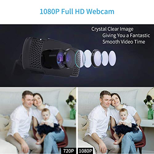 1080P Webcam with Microphone,  USB 2.0 Desktop Laptop Computer Web Camera with Auto Light Correction, Plug and Play, for Video Streaming, Conference, Game,Study