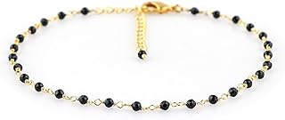 Natural Black Spinel Beaded Anklet, Handmade, Chakra Healing, Gold Plated, 9.5 inches
