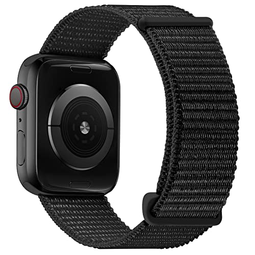 Sport Loop Nylon Band Compatible with Apple Watch 7/8 45mm 42mm 44mm, Comfortable Braided Strap Women Men Competible for iWatch SE & Series 7/8 6 5 4 3, Black