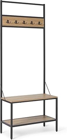 Entry bench with hooks and shoe storage