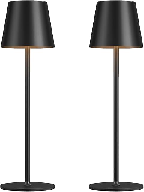 Rechargeable Black Cordless Table Lamp, 2 Pack