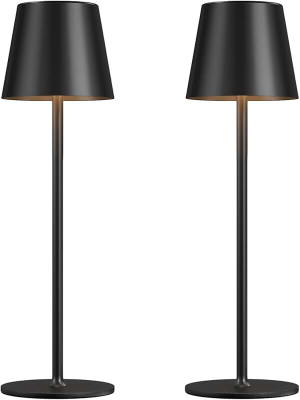 Rechargeable Black Cordless Table Lamp, 2 Pack