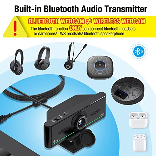 Bluetooth Webcam,Connect Bluetooth Headset Webcam,Streaming Webcam for Zoom Meeting Skype Facetime Teams,Bluetooth only for Audio