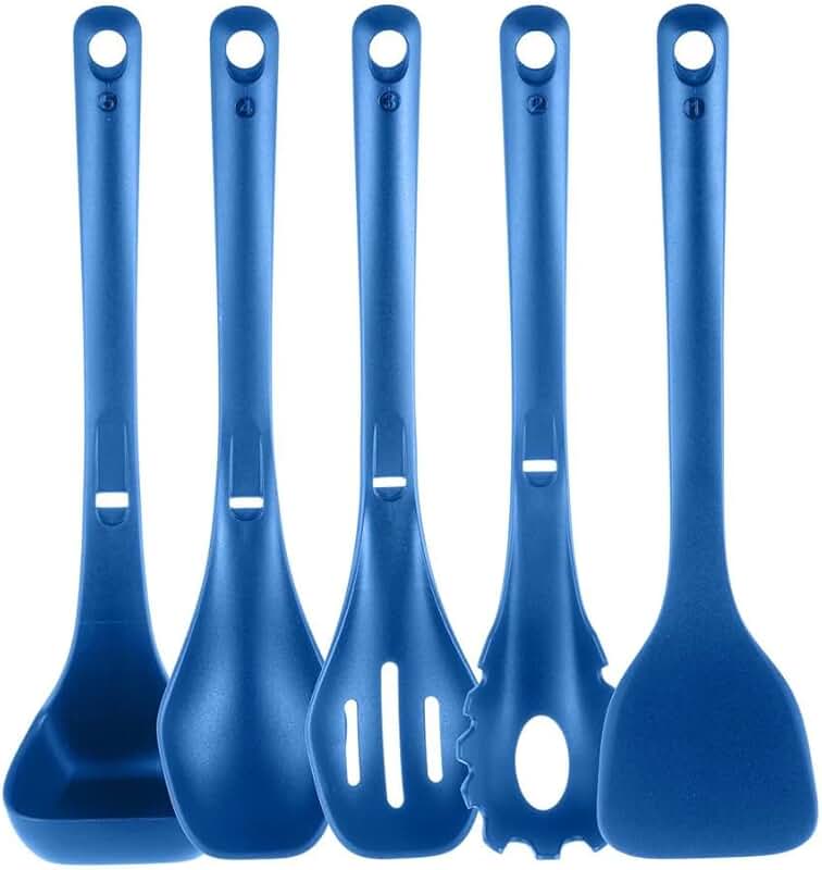 Kitchen Cooking Utensils Set with Spatula, Pasta Fork, Spoons, and Tool Seat