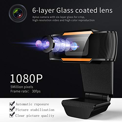 1080P HD Webcam with Microphone, Webcam for Gaming Conferencing, PC Laptop or Desktop Webcam, USB Computer Camera for Mac, Free-Driver Installation Fast Autofocus