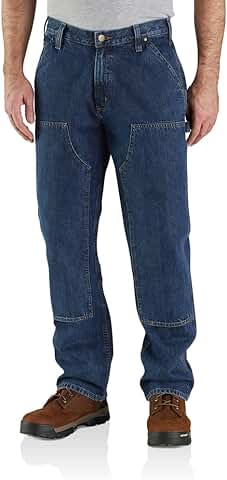 Men's Loose Straight Double-Front Denim Dungaree