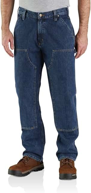 Men's Loose Straight Double-Front Denim Dungaree