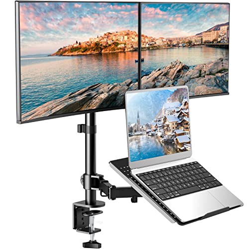 Height adjustable dual monitor and laptop mount for 13-27 inch screens