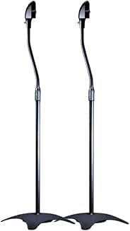 Black pair of adjustable satellite speaker stands