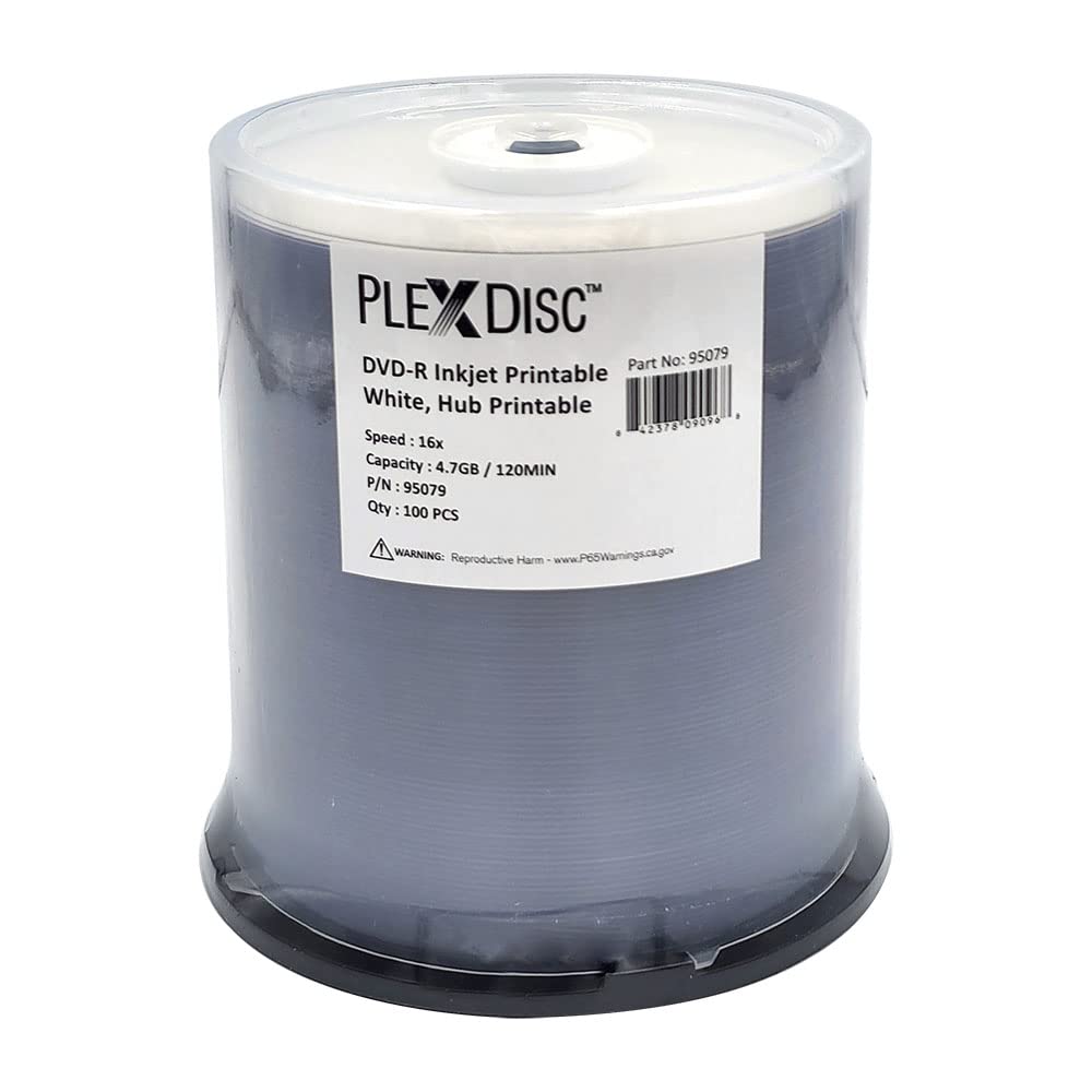 95079 DVD-R 4.7GB 16X White Inkjet Hub Printable - 100pk Spindle Frustration Free Packaging, 100 Disc