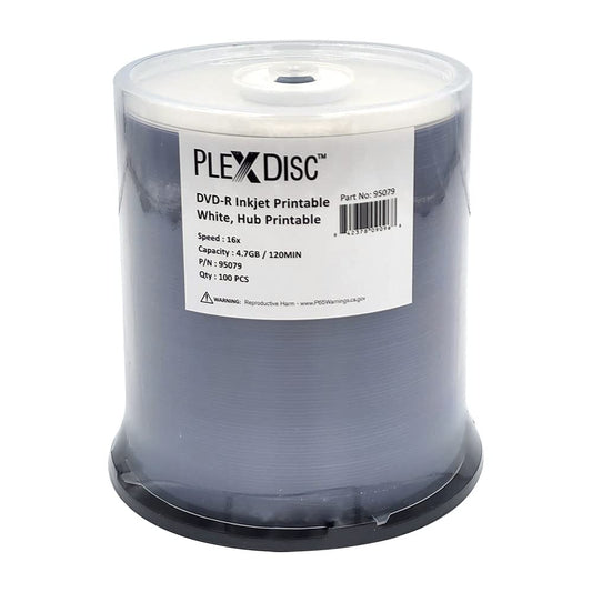 95079 DVD-R 4.7GB 16X White Inkjet Hub Printable 100 Pack