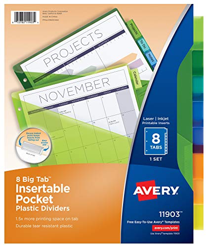 3 Ring Binder Dividers with Pockets, 8 Tabs, Multicolor, 1 Set