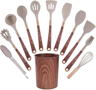 12-Piece Silicone Kitchen Utensil Set with Wood Handles
