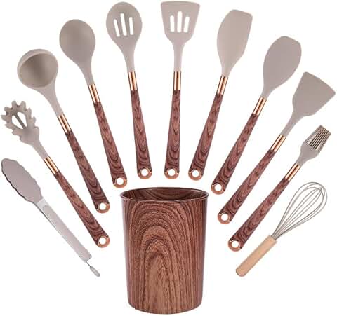 12-Piece Silicone Kitchen Utensil Set with Wood Handles
