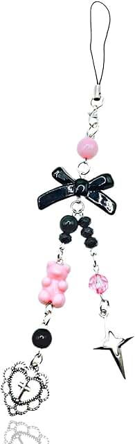Pink bear star phone charm with wings and butterfly design
