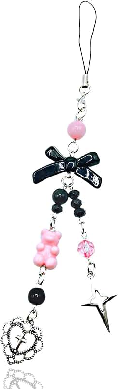 Pink bear star phone charm with wings and butterfly design