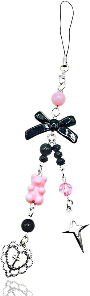 Pink bear star phone charm with wings and butterfly design