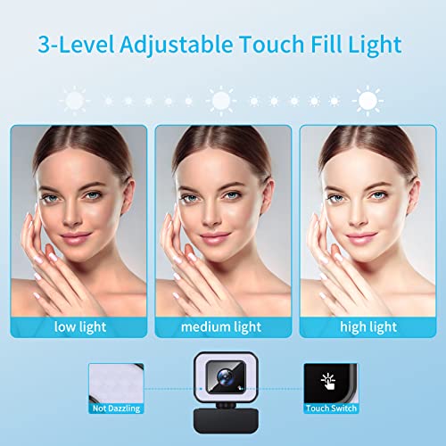 1080p HD Webcam with Ring Light. Webcam with Microphone for Desktop.Plug and Play.360 Swivel Adjustment, 90 Wide Angle Streaming Webcam for Video Chatting/Live Streaming/Conferencing/Loptop