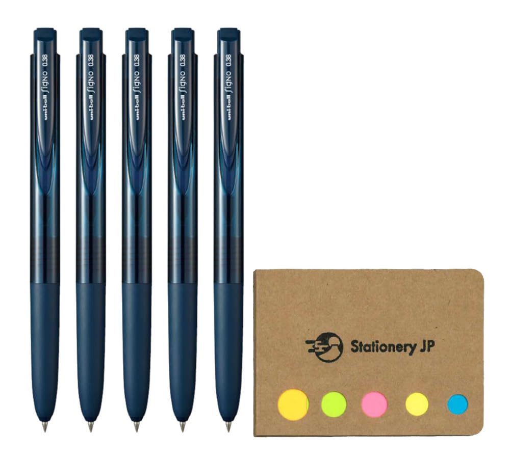Set of 5 Retractable Gel Ink Pens with Micro Point and Rubber Grip