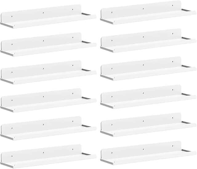 12 White Acrylic Floating Shelves for Wall Storage