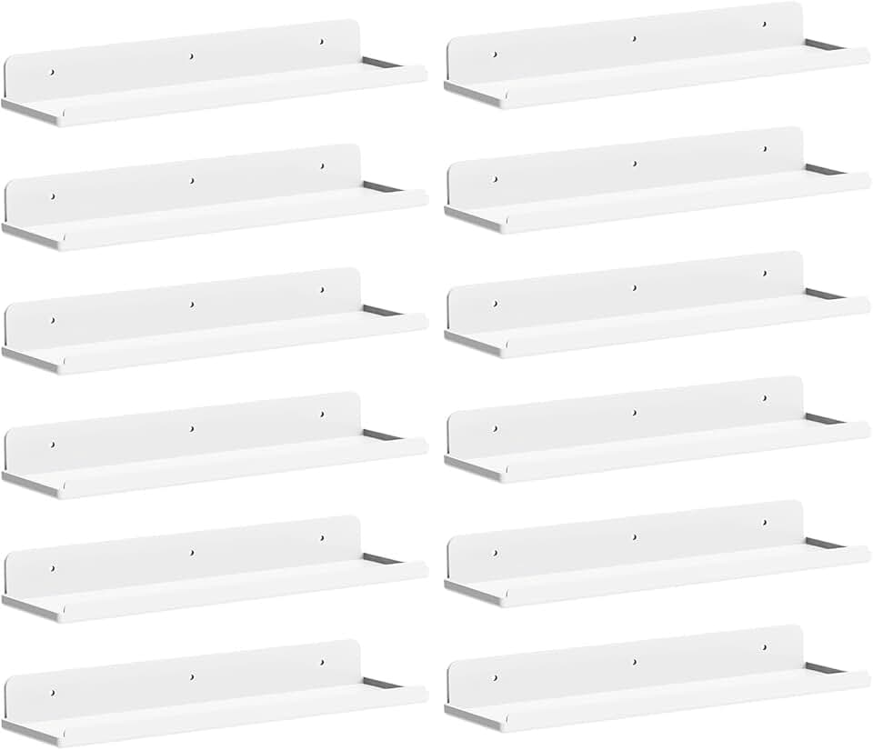 12 White Acrylic Floating Shelves for Wall Storage