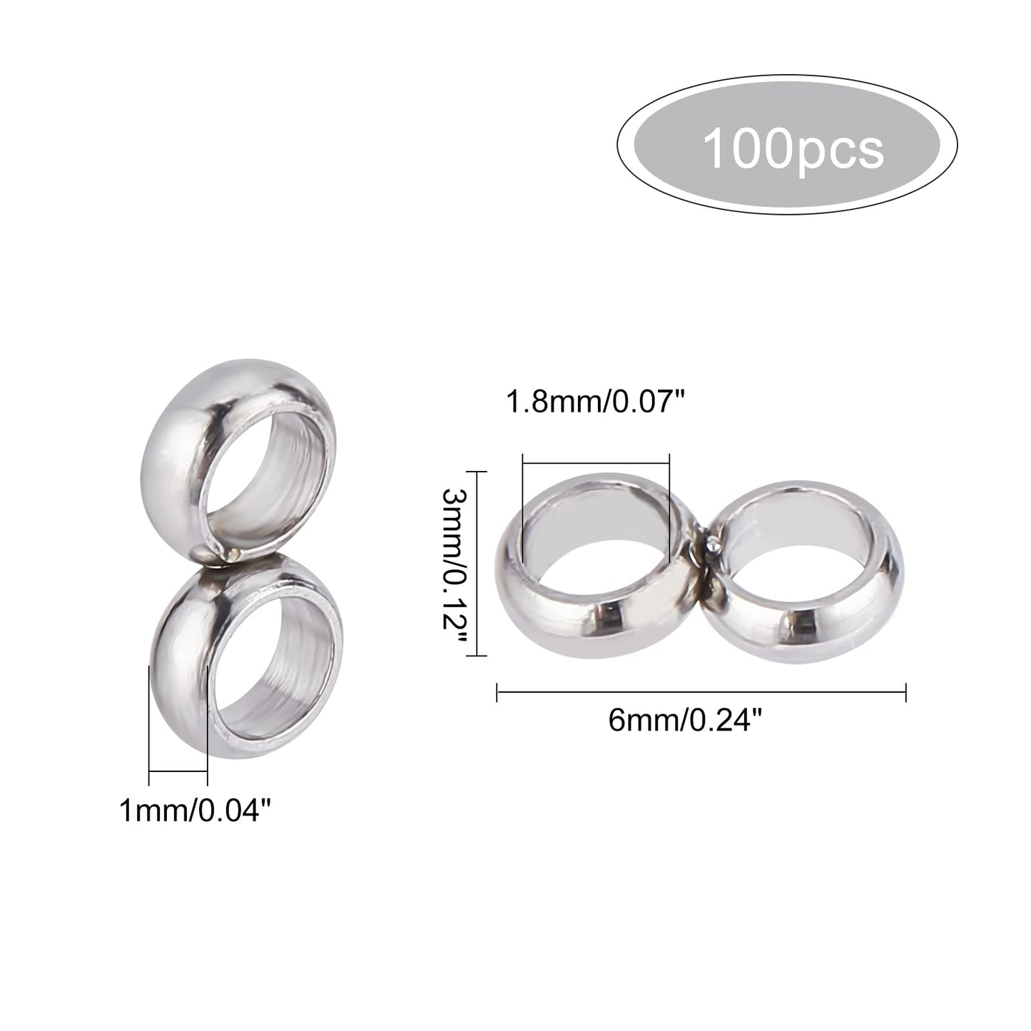 100pcs Stainless Steel Double Ring Spacer Beads for Jewelry Making
