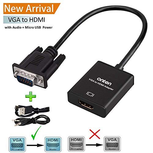 VGA to HDMI, 1080P VGA to HDMI Adapter (Male to Female) for Computer, Desktop, Laptop, PC, Monitor, Projector, HDTV with Audio Cable and USB Cable (Black)