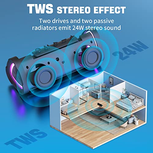 Bluetooth Speakers - V40 Portable Wireless Speaker V5.0 with 24W Loud Stereo Sound, TWS, 24H Playtime & IPX7 Waterproof, Suitable for Travel, Home&Outdoors