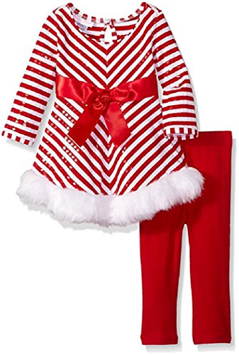 '-Girls Spangle Stripe Santa Playwear Set, Red, 3-6M