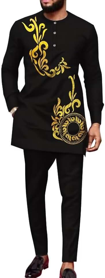 Men's African Dashiki Formal Attire with Long Sleeves