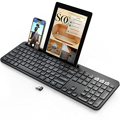 Bluetooth Keyboard Multi-Device with Phone Holder Wireless Keyboard for Mac, MacBook Pro/Air, iPhone, iPad, Windows, Android iOS, Computer, Laptop, Switch Between 3 Devices by - Black
