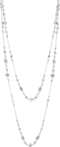 Long Beaded Silver Necklace for Women