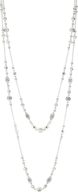 Long Beaded Silver Necklace for Women
