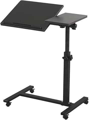 Overbed Mobile Laptop Stand with Wheels and Adjustable Tray