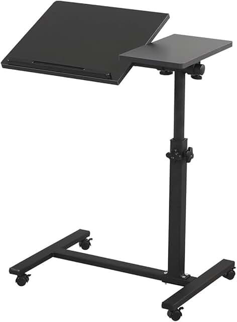 Overbed Mobile Laptop Stand with Wheels and Adjustable Tray